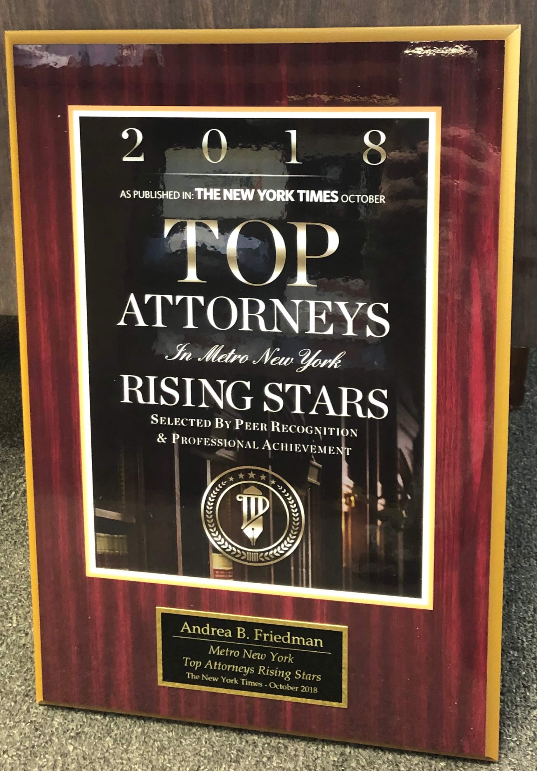 Top Attorney Rising Star plaque