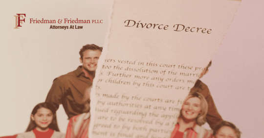 family photo in half with divorce papers in middle