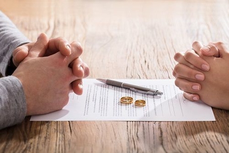 couple signing divorce documents