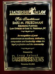 Leadership in Law Award | Sari M. Friedman Long Island Business News "Leadership in Law" Award